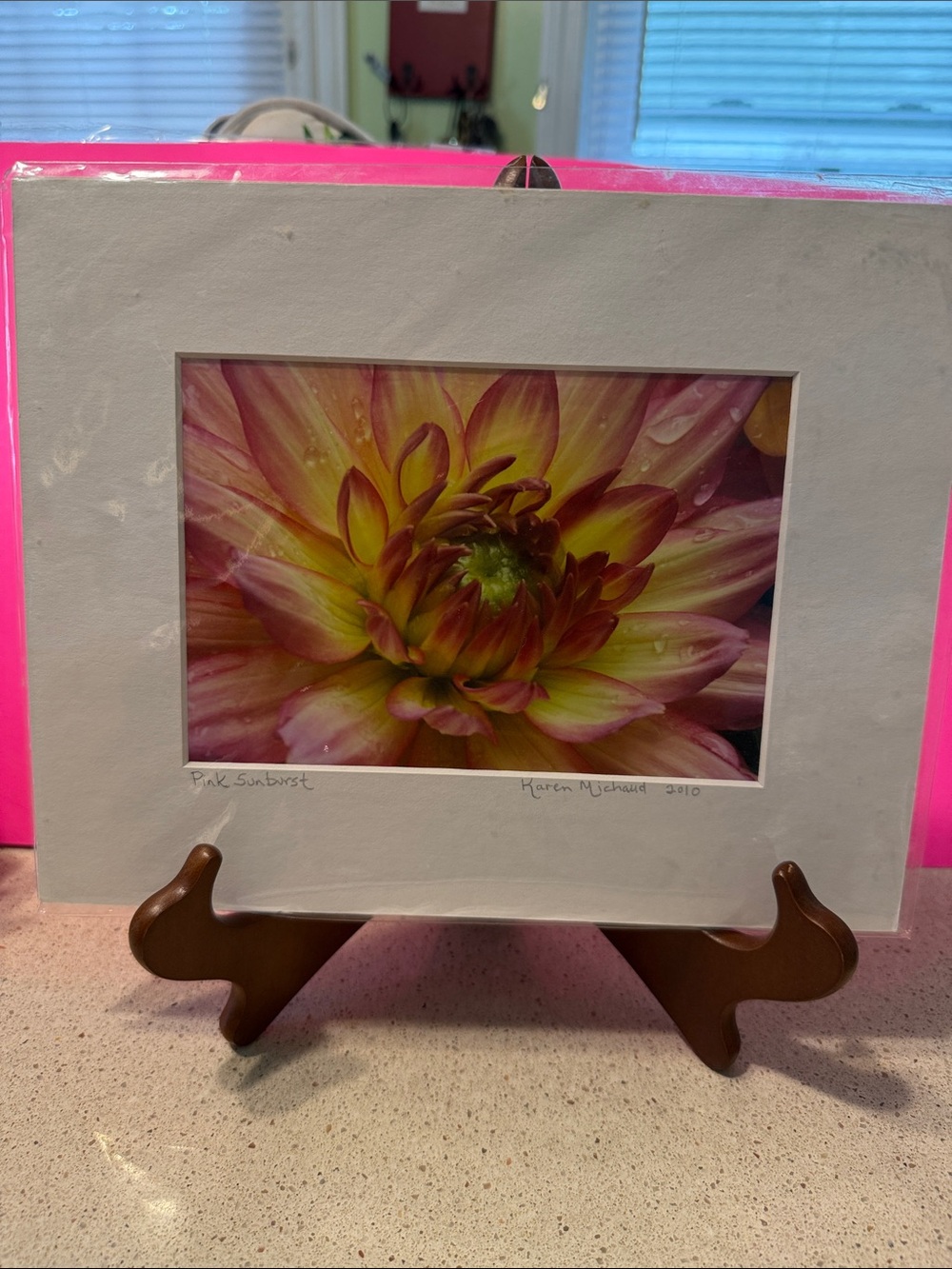 Floral Photo Print "Pink Sunburst" with White Mat